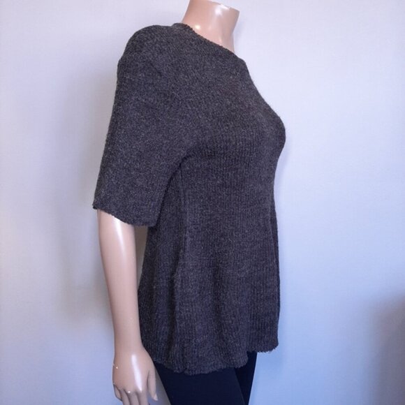 3/$20 Zara Oversized Ribbed Knit Short Sleeve Sweater Grey Raw Hem Drop Shoulder - Picture 5 of 11